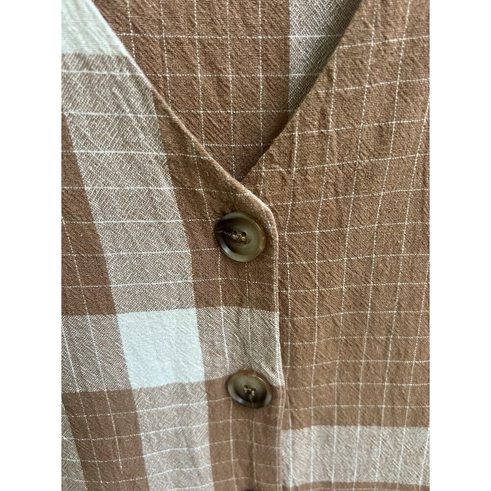 Grade & Gather Overfit Plaid Button Down Midi Dress V Neck Long Slv Prairie Sz S - Picture 6 of 8